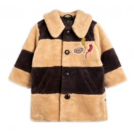 Striped Faux Fur Coat Beige