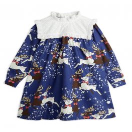 Reindeer Woven LS Dress Blue