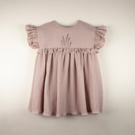 Pink Organic Dress with Embroidered Yoke
