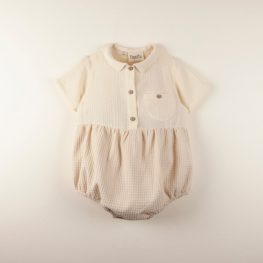 Beige Organic Shirt Style Romper Suit