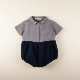 Blue Organic Shirt Style Romper Suit