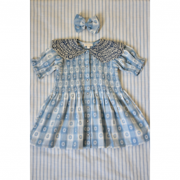 Tunique and Hair Clip Blue Jacquard Flower Check